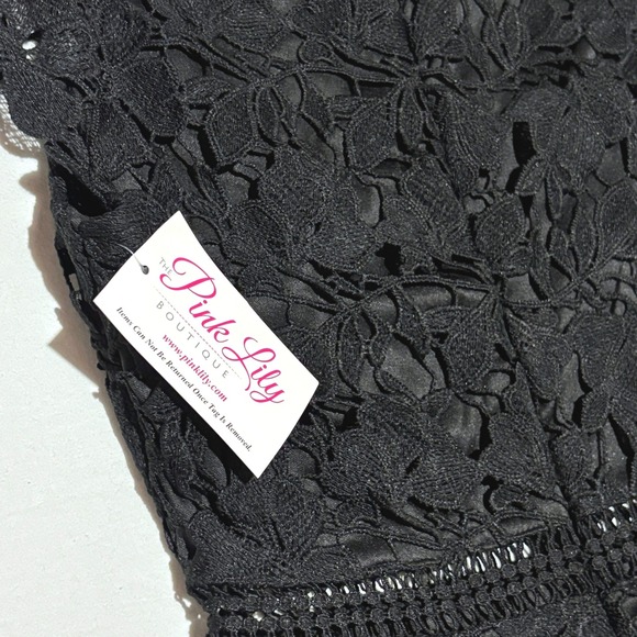 NEW Pink Lily Black Lace Short Sleeve Dress Medium Crochet Whimsigoth Dark Fairy - Picture 9 of 10